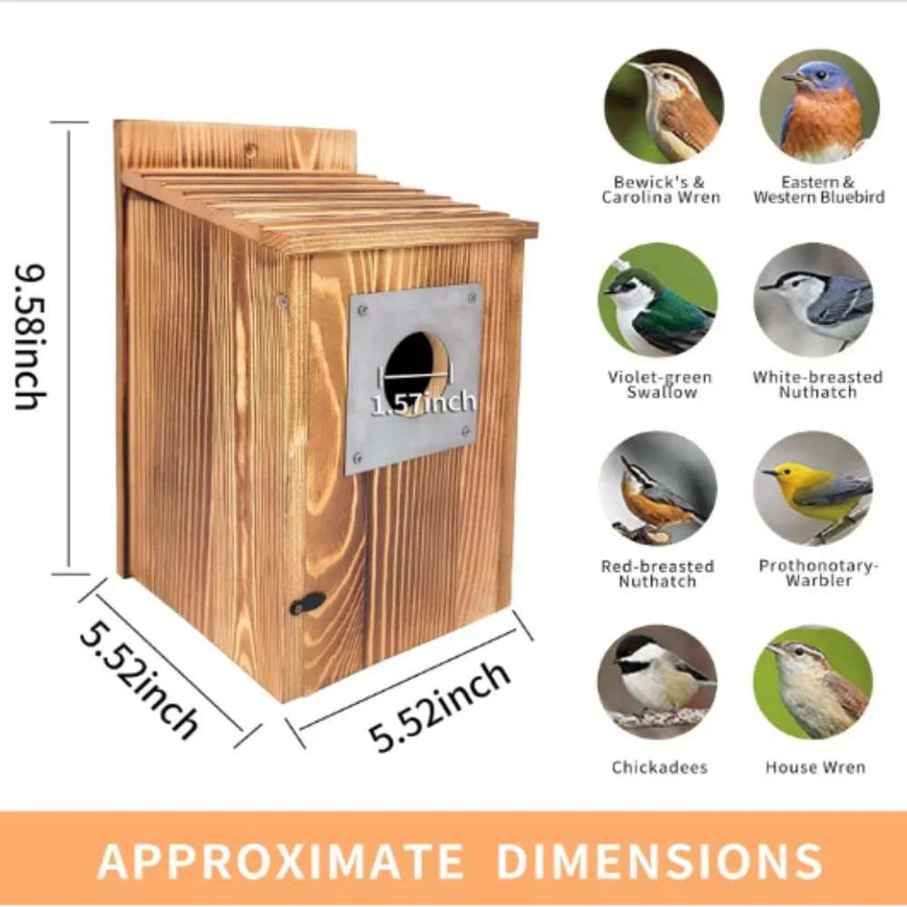 Pine Wood Birdhouse w/ Metal Predator Guard & Cleaning Door